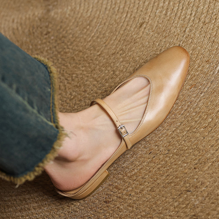 Virelle | Women's Genuine Leather Mary Jane Mules – Cushioned Comfort Fit-Mary Jane Flats-Brown-4-