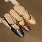 Virelle | Women's Genuine Leather Mary Jane Mules – Cushioned Comfort Fit-Mary Jane Flats-Brown-4-
