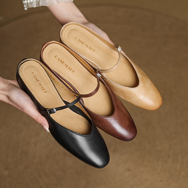 Virelle | Women's Genuine Leather Mary Jane Mules – Cushioned Comfort Fit-Mary Jane Flats-Brown-4-