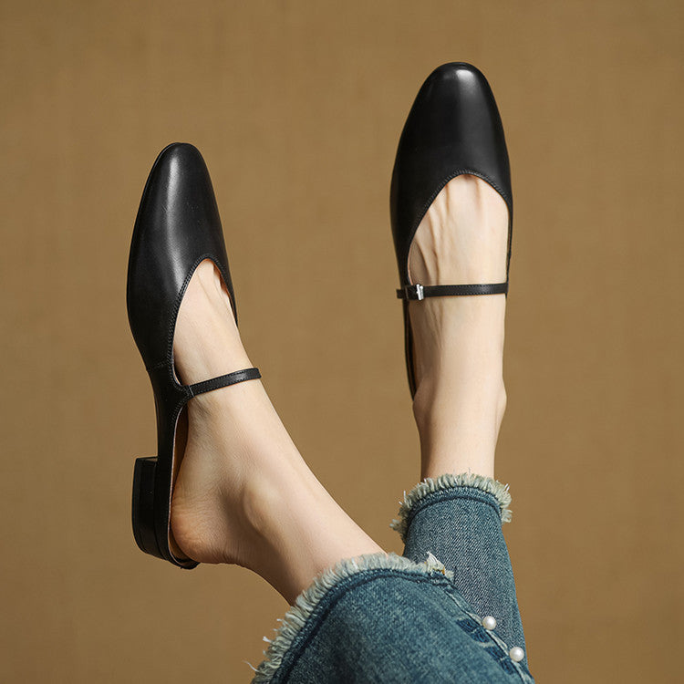 Virelle | Women's Genuine Leather Mary Jane Mules – Cushioned Comfort Fit-Mary Jane Flats-Brown-4-