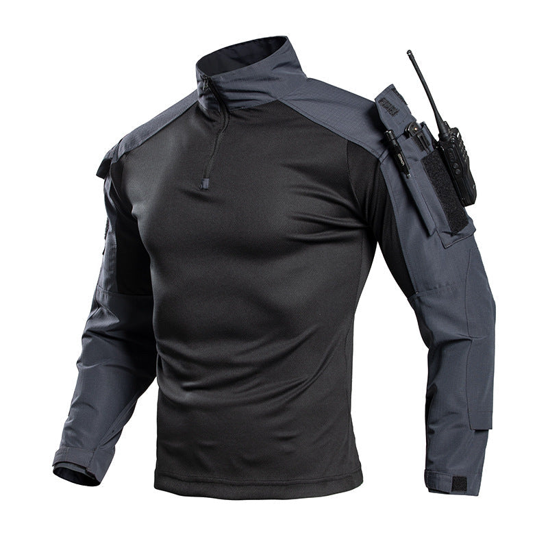 Ravello | Tactical Combat Shirt for Men - Quarter Zip Long Sleeve Sleeve Pocket Stretch Fit-Tactical Top-Black-S-Camoufit