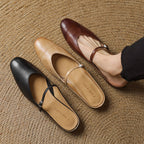 Virelle | Women's Genuine Leather Mary Jane Mules – Cushioned Comfort Fit-Mary Jane Flats-Brown-4-