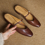Virelle | Women's Genuine Leather Mary Jane Mules – Cushioned Comfort Fit-Mary Jane Flats-Brown-4-