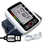 Upper arm blood pressure monitor with cuff, large backlit LCD, and USB cable