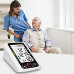 Upper arm blood pressure monitor with large LCD and arm cuff for home use