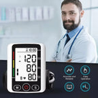 Upper arm blood pressure monitor with large LCD and operation icons