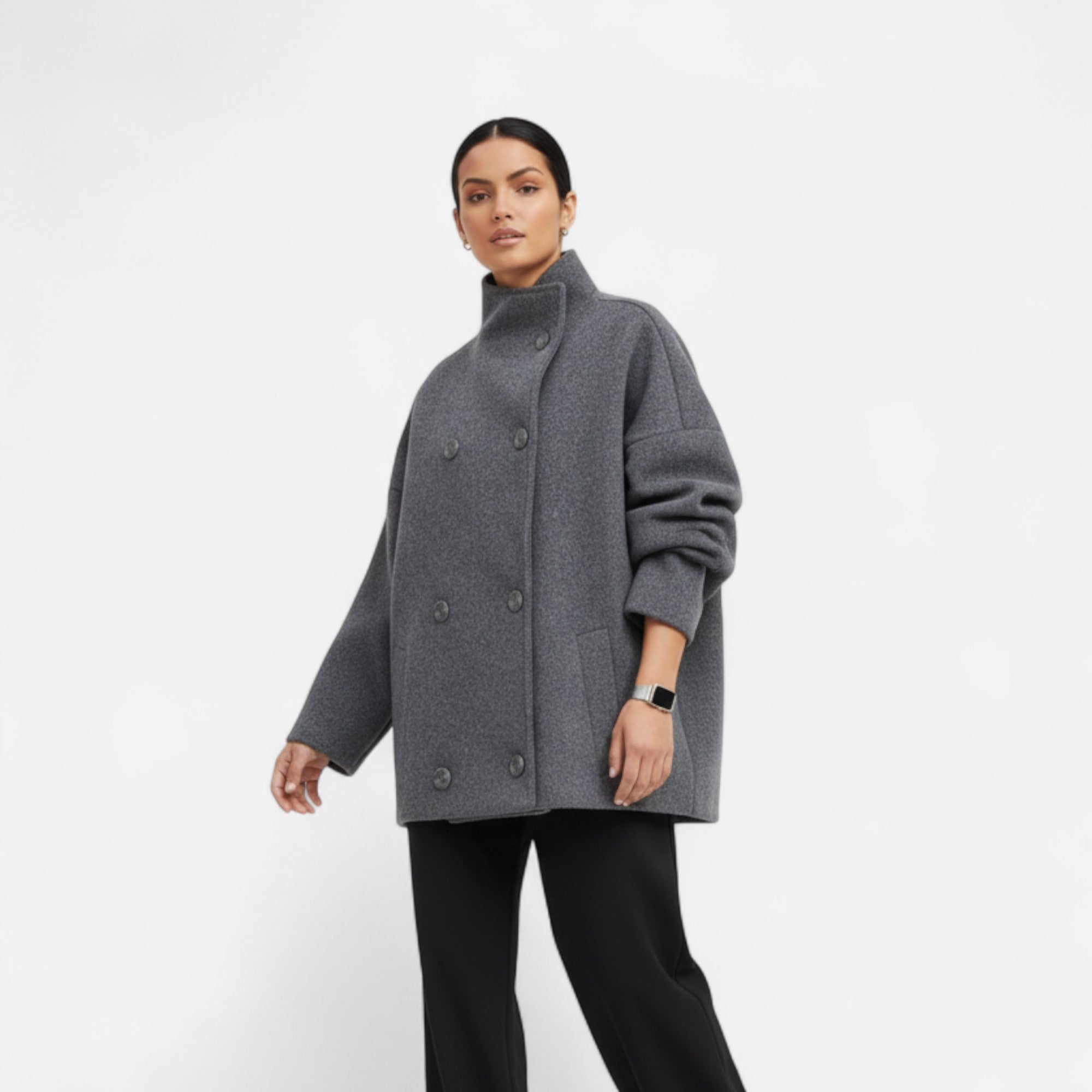 Valisse | Women's High Neck Short Coat – Relaxed Elegant Winter Fit-Women's Jacket-Grey-XS-