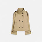 Adeline Women's Short Trench Coat - Belted Double-Breasted Elegant Fit-Women's Trench Coats-Khaki-XS-Camoufit