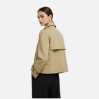 Adeline Women's Short Trench Coat - Belted Double-Breasted Elegant Fit-Women's Trench Coats-Khaki-XS-Camoufit