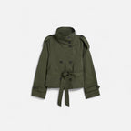 Adeline Women's Short Trench Coat - Belted Double-Breasted Elegant Fit-Women's Trench Coats-Green-XS-Camoufit