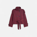 Adeline Women's Short Trench Coat - Belted Double-Breasted Elegant Fit-Women's Trench Coats-Burgundy-XS-Camoufit