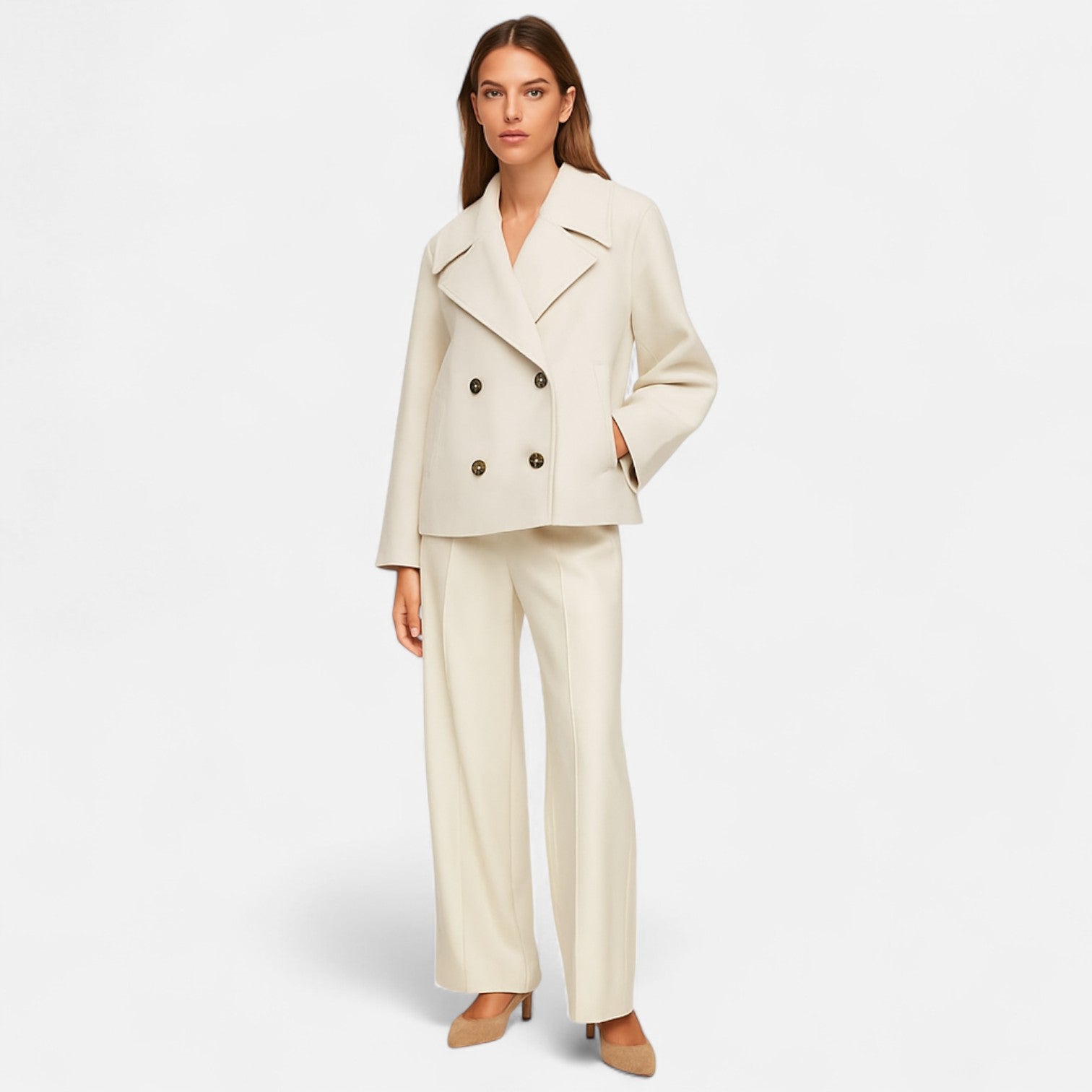 Valenne | Minimalist Fitted Jacket Women Structured Wool Blend-Women's Jacket-Beige-XS-Camoufit