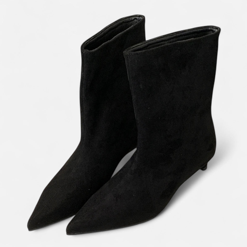 Veloura | Pointed Toe Ankle Boots Women Low Heel Vintage Fit-Women's Heeled Boots-Black-4-Camoufit
