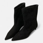 Veloura | Pointed Toe Ankle Boots Women Low Heel Vintage Fit-Women's Heeled Boots-Black-4-Camoufit