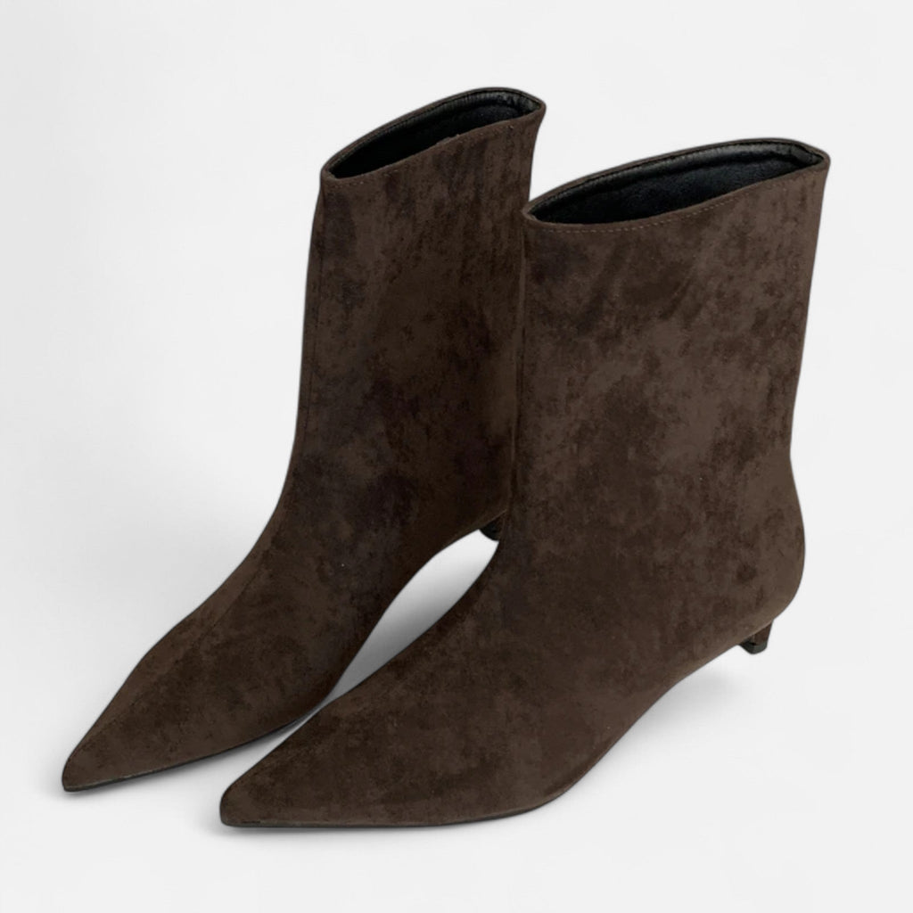 Veloura | Pointed Toe Ankle Boots Women Low Heel Vintage Fit-Women's Heeled Boots-Coffee-4-Camoufit