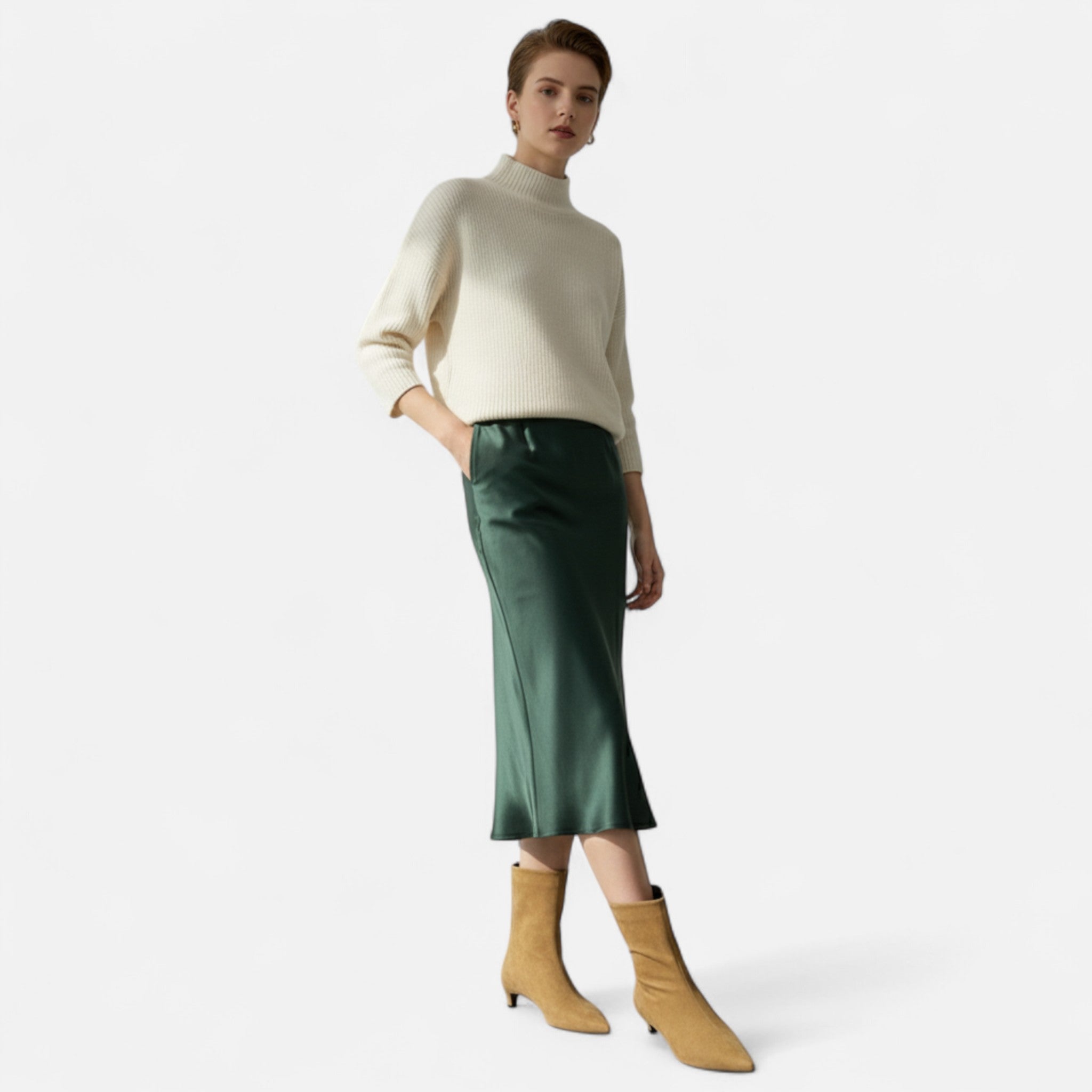 Veloura | Pointed Toe Ankle Boots Women Low Heel Vintage Fit-Women's Heeled Boots-Khaki-4-Camoufit