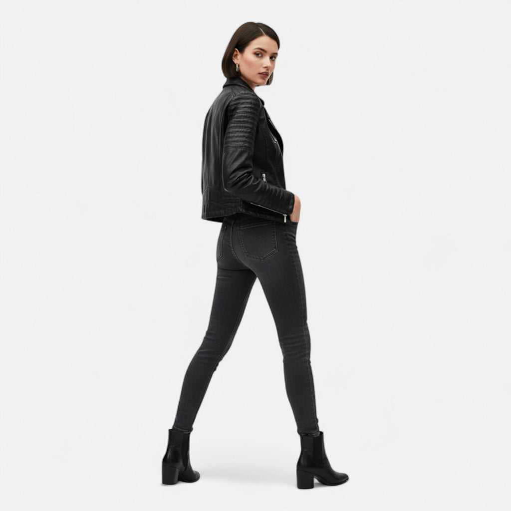 Novara | Women's Genuine Leather Biker Jacket – Timeless Structured Fit-Women's Leather Jacket-Black-S-