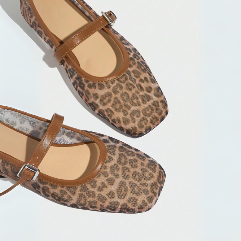 Lumielle | Women's Leopard Print Mesh Mary Jane Flats – Breathable Buckle Comfort Fit-Mary Jane Flats-Brown Leopard-5-