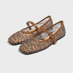 Lumielle | Women's Leopard Print Mesh Mary Jane Flats – Breathable Buckle Comfort Fit-Mary Jane Flats-Brown Leopard-5-