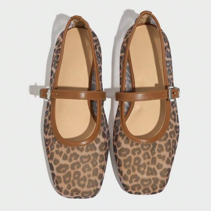 Lumielle | Women's Leopard Print Mesh Mary Jane Flats – Breathable Buckle Comfort Fit-Mary Jane Flats-Brown Leopard-5-