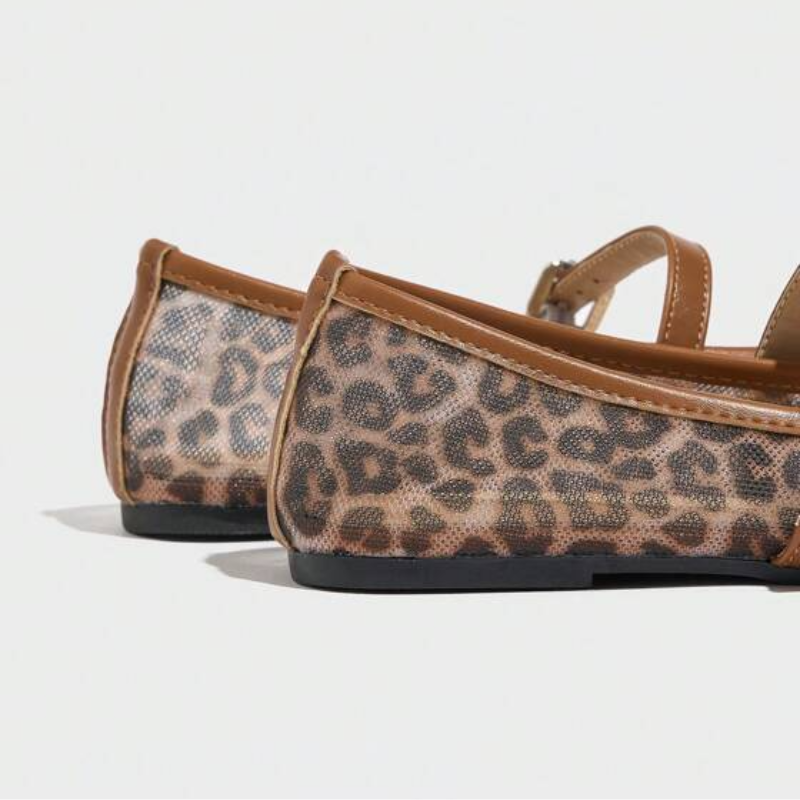 Lumielle | Women's Leopard Print Mesh Mary Jane Flats – Breathable Buckle Comfort Fit-Mary Jane Flats-Brown Leopard-5-