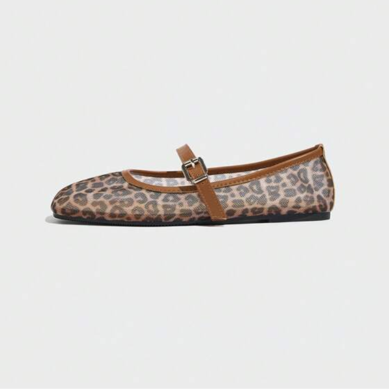 Lumielle | Women's Leopard Print Mesh Mary Jane Flats – Breathable Buckle Comfort Fit-Mary Jane Flats-Brown Leopard-5-