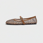 Lumielle | Women's Leopard Print Mesh Mary Jane Flats – Breathable Buckle Comfort Fit-Mary Jane Flats-Brown Leopard-5-