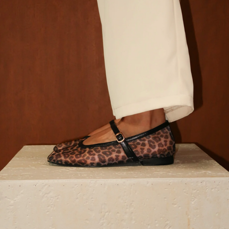 Lumielle | Women's Leopard Print Mesh Mary Jane Flats – Breathable Buckle Comfort Fit-Mary Jane Flats-Brown Leopard-5-