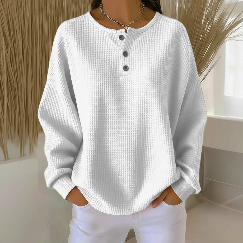 Zahara | Women’s Sweatshirt | Waffle Knit Button Front