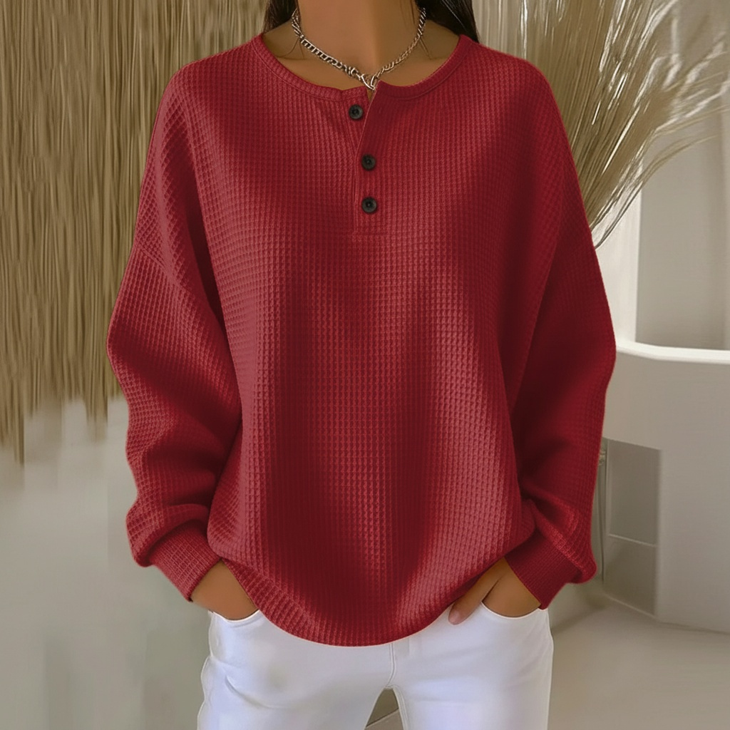 Zahara | Women’s Sweatshirt | Waffle Knit Button Front