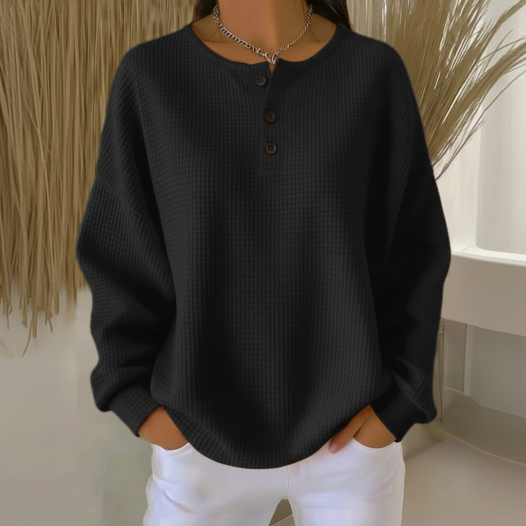 Zahara | Women’s Sweatshirt | Waffle Knit Button Front