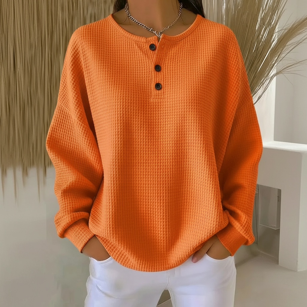 Zahara | Women’s Sweatshirt | Waffle Knit Button Front