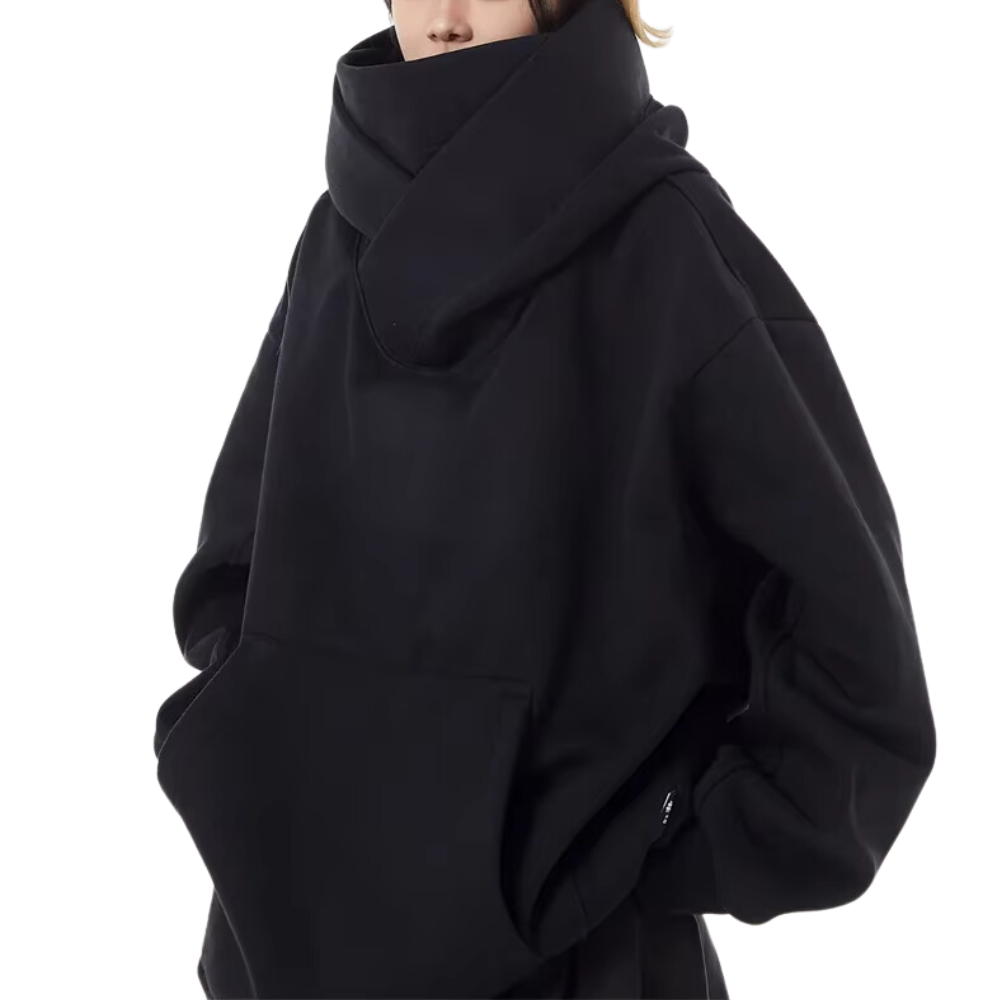 Naïra | Women's Oversized Turtleneck Skivvy Sweatshirt High Volume Hood Dropped Shoulders Cotton-Women's Hoodie-Black-M-