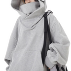 Naïra | Women's Oversized Turtleneck Skivvy Sweatshirt High Volume Hood Dropped Shoulders Cotton-Women's Hoodie-Grey-M-