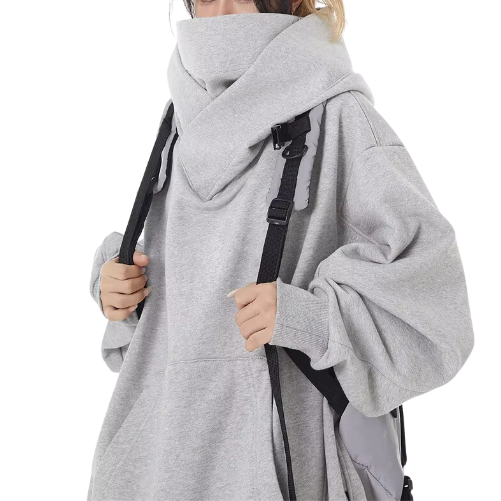 Naïra | Women's Oversized Turtleneck Skivvy Sweatshirt High Volume Hood Dropped Shoulders Cotton-Women's Hoodie-Black-M-