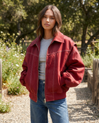 Zafira | Women's Oversized Zip Up Bomber Jacket with Collar Padded Streetwear Casual Coat-Women's Bomber Jacket-Red-S-
