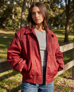 Zafira | Women's Oversized Zip Up Bomber Jacket with Collar Padded Streetwear Casual Coat-Women's Bomber Jacket-Red-S-
