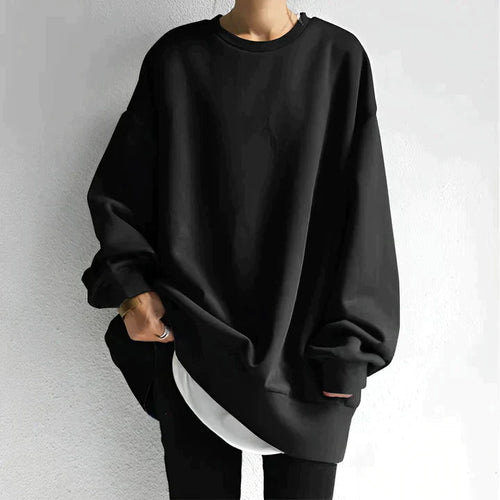 Owena Oversized Women's Sweater - Warm Long Round Neck-Women's Sweater-Black-S-Camoufit