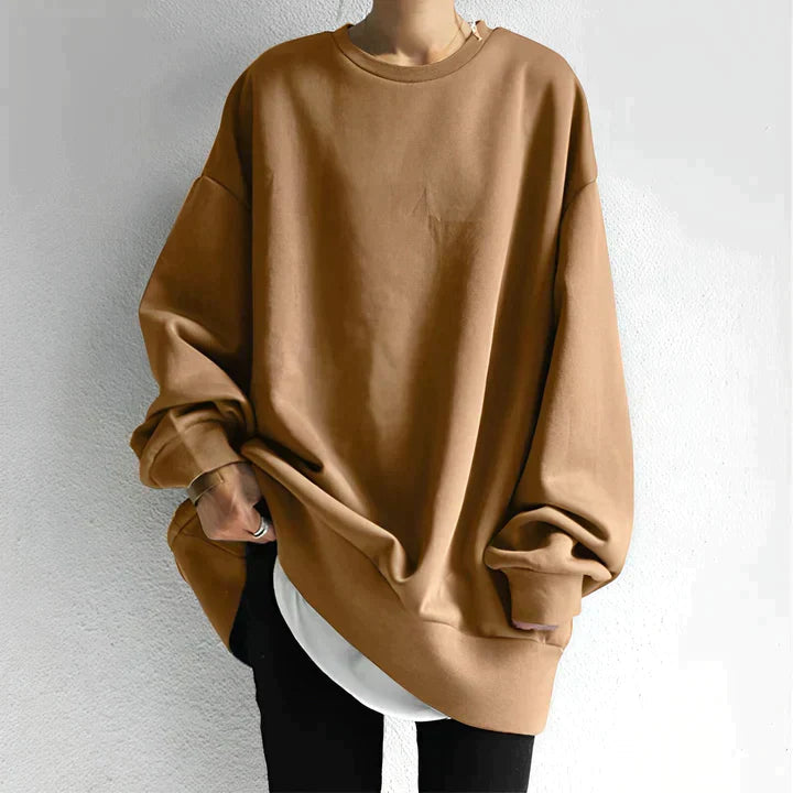 Owena Oversized Women's Sweater - Warm Long Round Neck-Women's Sweater-Brown-S-Camoufit