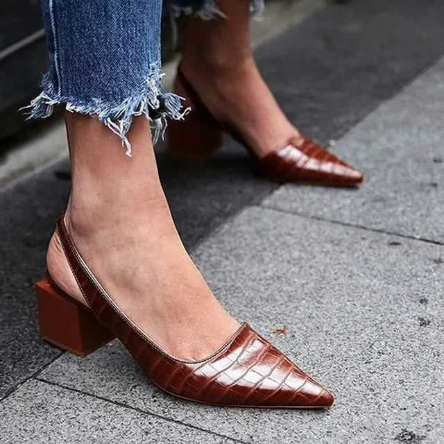 Women's Elegant Slingback Pumps for All Day Comfort – Pointed Toe Heels-Pointed Heels-Dark Brown-3-
