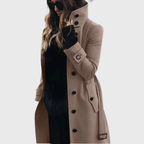 Umami | Women's High Stand Collar Coat - Button-Front Long Overcoat