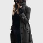 Umami | Women's High Stand Collar Coat - Button-Front Long Overcoat