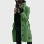 Umami | Women's High Stand Collar Coat - Button-Front Long Overcoat