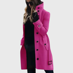Umami | Women's High Stand Collar Coat - Button-Front Long Overcoat