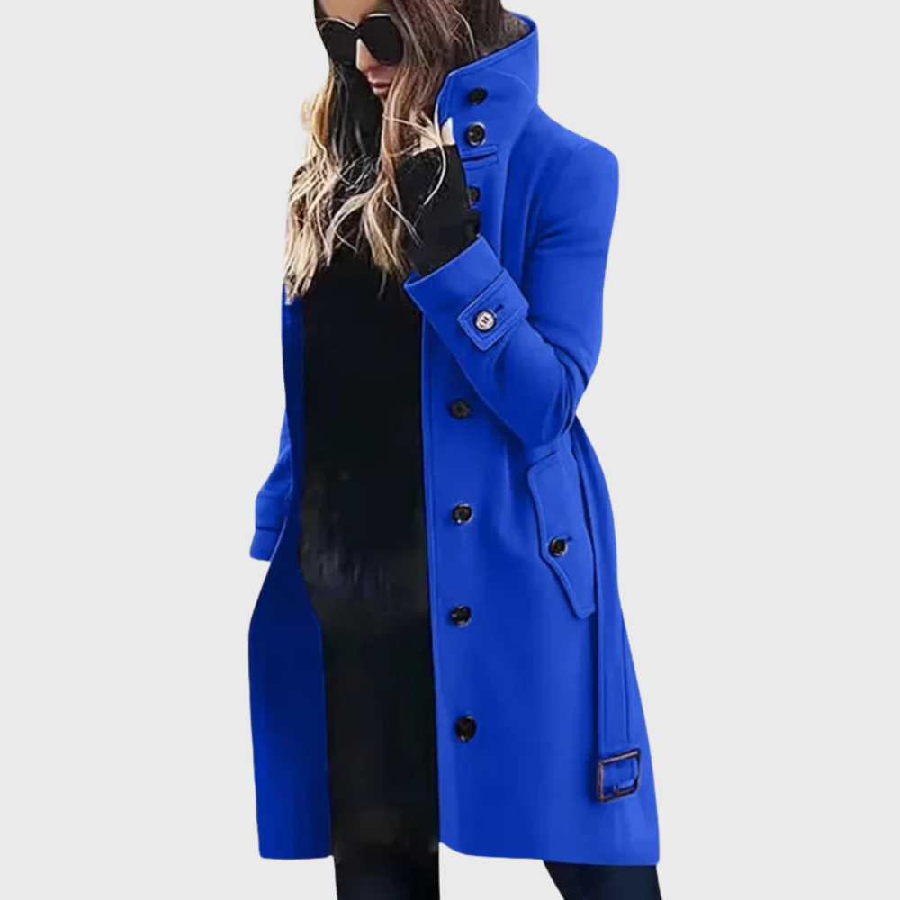 Umami | Women's High Stand Collar Coat - Button-Front Long Overcoat