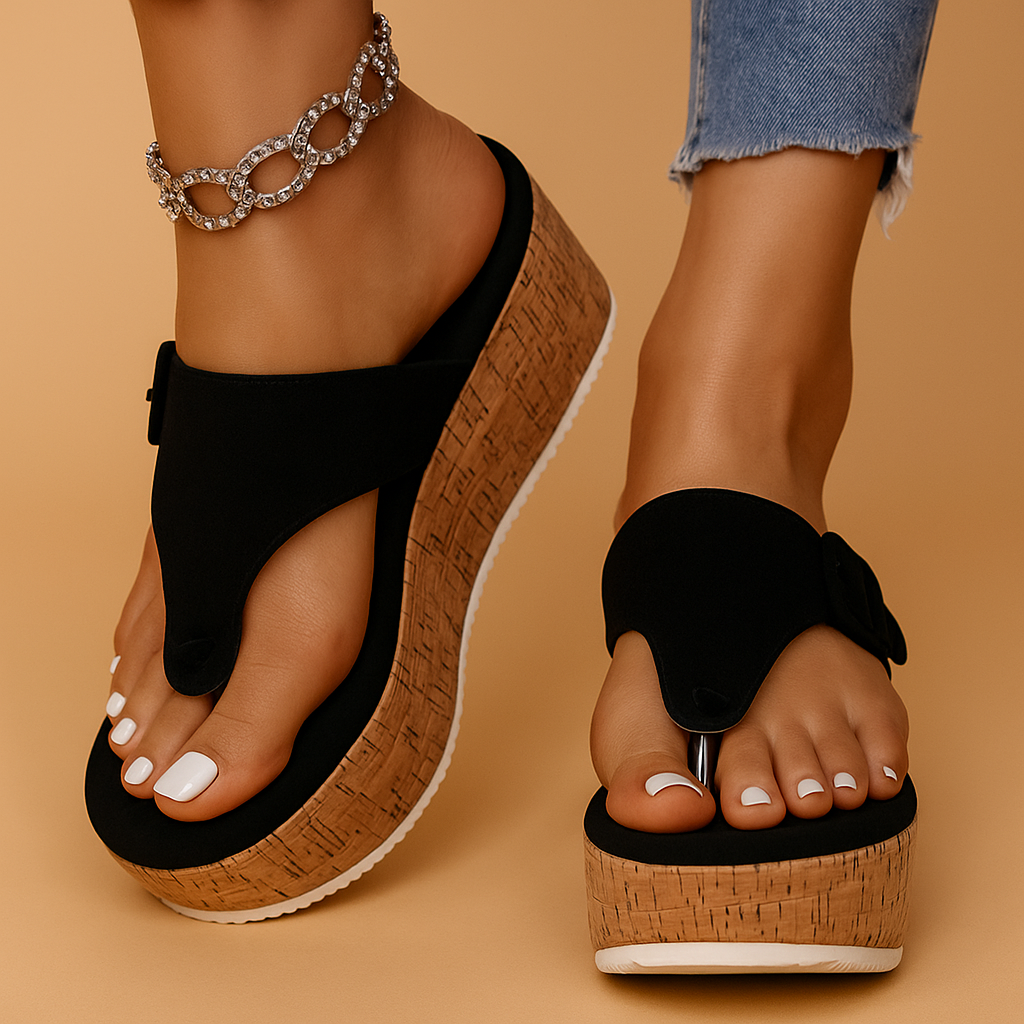 Violet | Platform Sandals Women Adjustable Strap Comfort Fit-Women's Sandals-Black-4-Camoufit