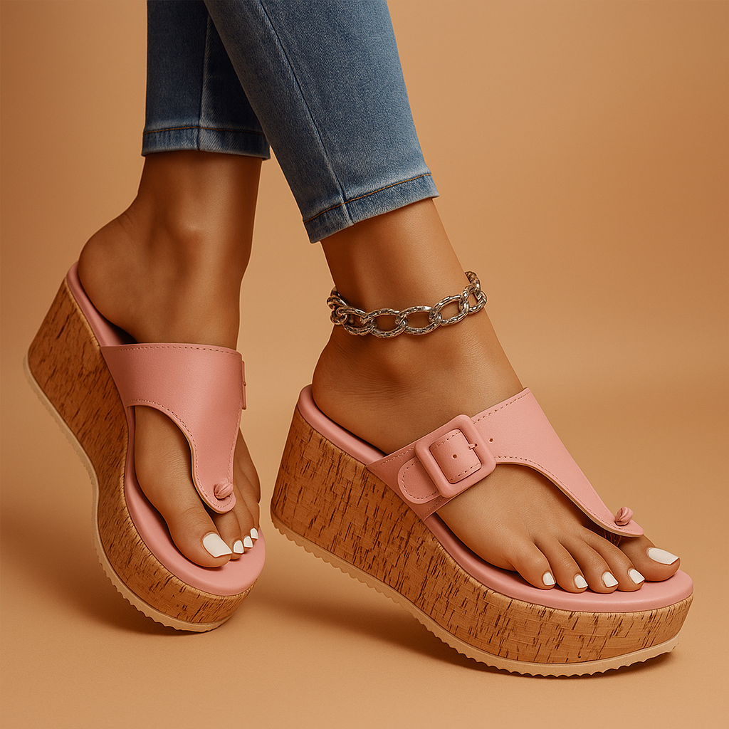 Violet | Platform Sandals Women Adjustable Strap Comfort Fit-Women's Sandals-Pink-4-Camoufit