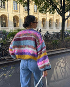 Zélisse | Women's Cropped Cardigan with Colour Block Design Flattering Fit Soft Cosy Knit Jumper-Womens' Cardigan-Purple-S-