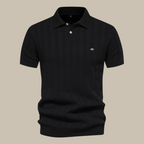 Corenzo | Knit Polo Shirt for Men - Short Sleeve Textured Ribbed Cuff Regular Everyday Fit-Polo Shirt-Black-S-Camoufit