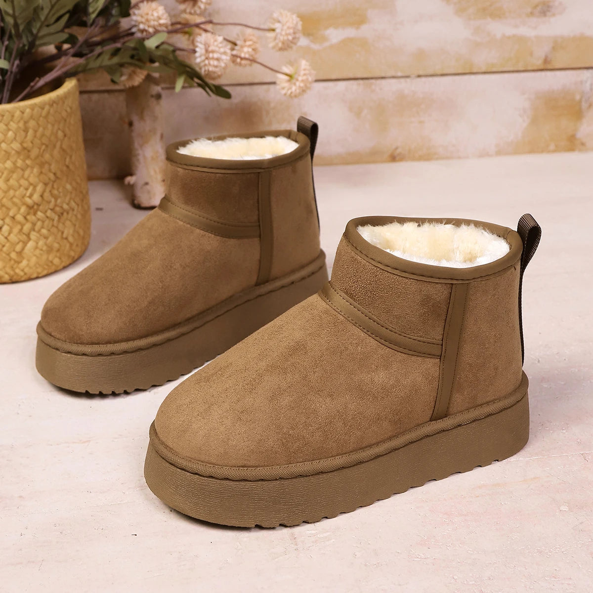 Seluna | Winter Snow Boots for Women – Faux Fur Platform Comfort Fit-Women's Ankle Boots-khaki-5-Camoufit